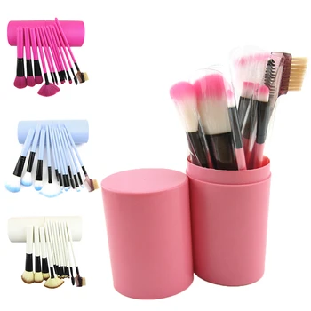 

Women Girls 12Pcs Make Up Brush Set Fan Foundation Makeup Brush Kit Portable Cosmetics Tool