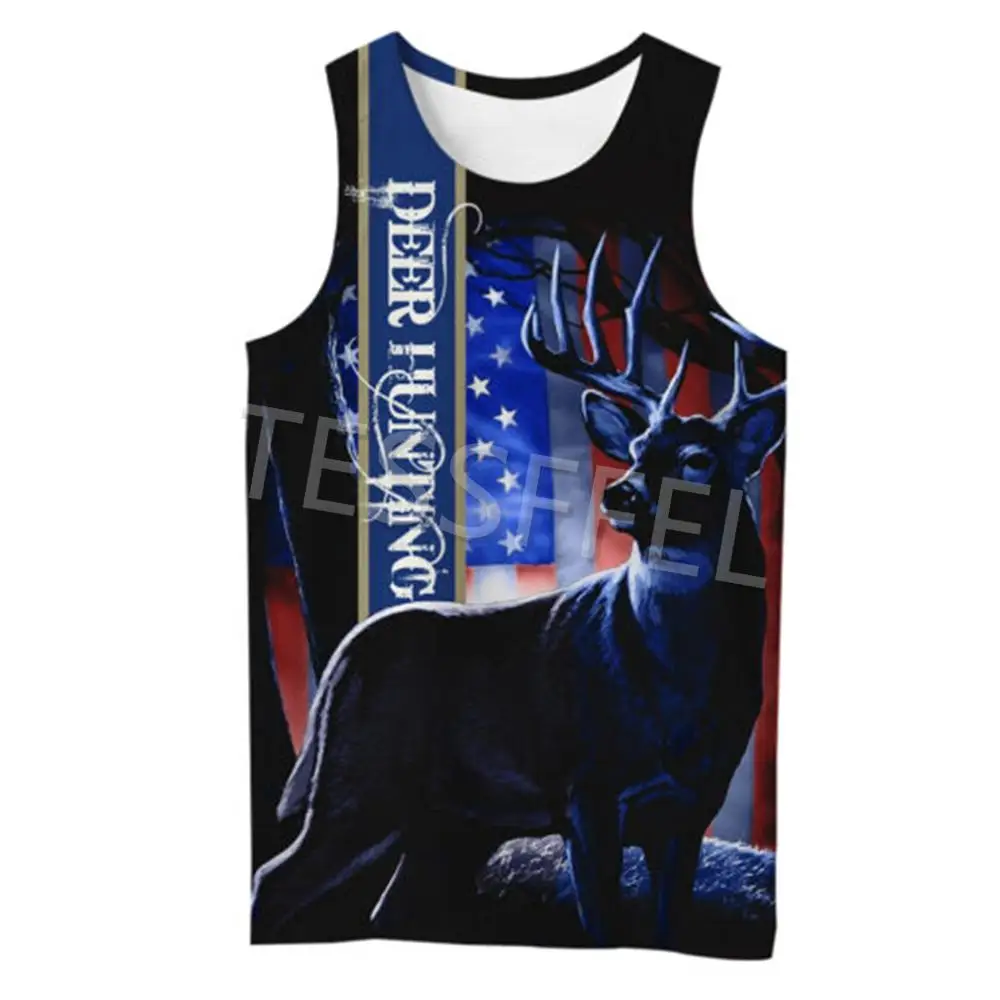 

Tessffel 3D Printed Deer Hunting Hunter US Flag Forest Animal Summer Vest Harajuku Street Casual Clothing Top Style1