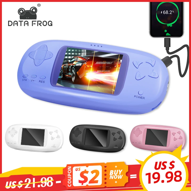 

DATA FROG Mini Handheld Retro Game Console 16 Bit Portable Game Console with 8000mAh Power Bank Charger Buil-in 122 Classic Game