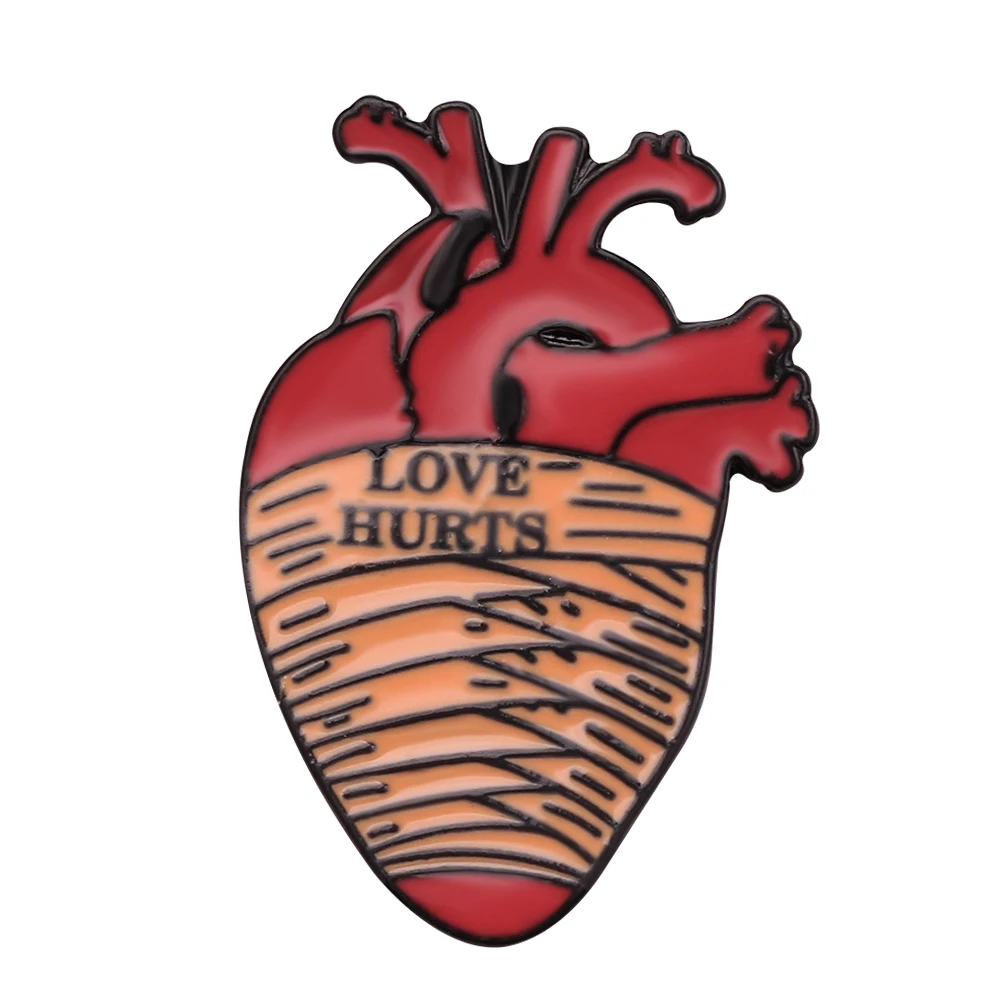 Punk Style Skeleton Love Heart Enamel Pins Self-deprecating Dark Punk Brooches Ocean Wave Whale Human Heart Lapel Pins Badges - Metal color: XZ748