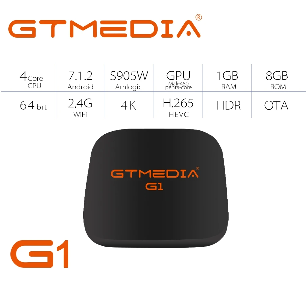 

Russia Android TV Box GTmedia G1 Android 7.1 Amlogic S905W 1GBRAM +8GBROM Support Xtream IPTV, Stalker IPTV for GTPlayer TV Box