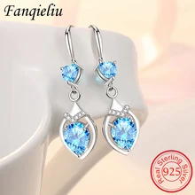 

Fanqieliu Real Sterling Silver 925 Drop Earrings For Woman Blue Crystal Jewelry Heart Dangler Girl Gift FQL21521