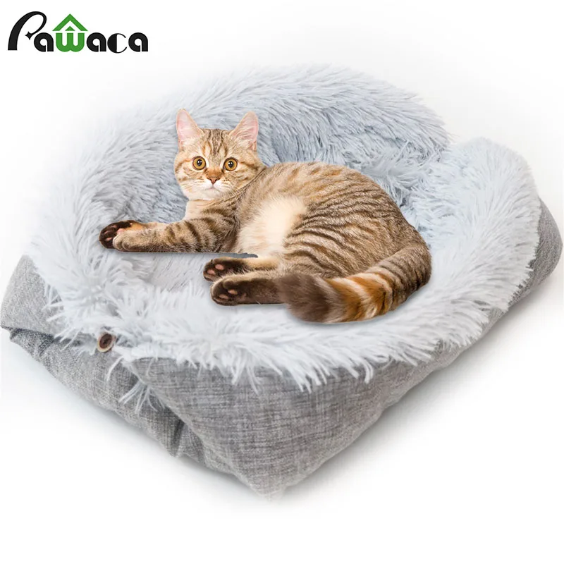 buy Warm Fleece Dog Bed Removable dual use mat Soft Pet Dog Sleeper Sofa Pet Lounger Plush Cushion Winter Kennel Puppy Mat Ped Bed