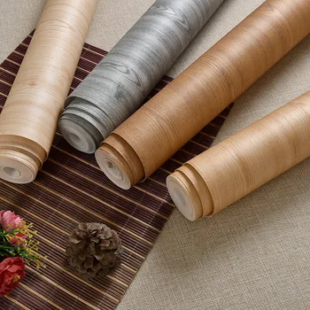 

Wood Color Nonwoven Fabric Board Wood Grain Wallpaper Chinese Style Simple Hotel Engineering Background Non-Self-Adhesive Wallpa