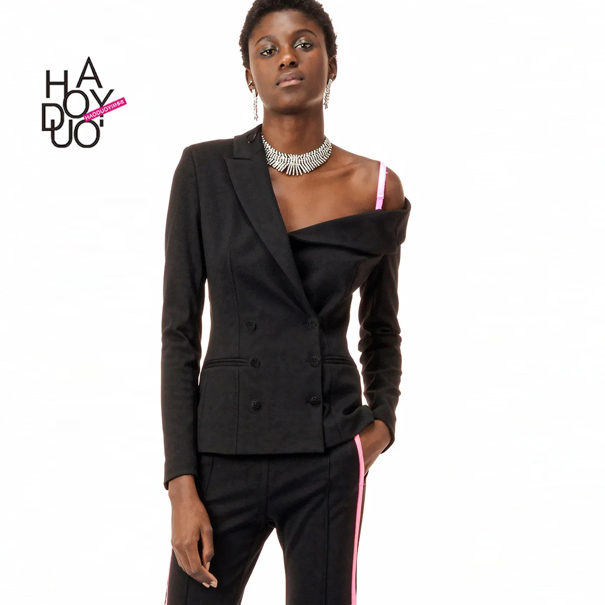 

Haoduoyi Temperment Commuting Ol Sloping Shoulder off-Shoulder Non-symmetrical Sense of Design Suit Jacket