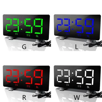 

LED Radio Alarm Clock Mirror Table Luminous Digital Snooze Time Table Clock USB Charge New Arrival