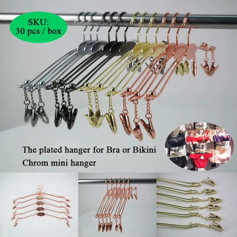 

30 pcs/lot Lady bra Garment hangers Wardrobe Storage Plated metal Wire Bikini or swimingwear Hanger for Bra underwear store