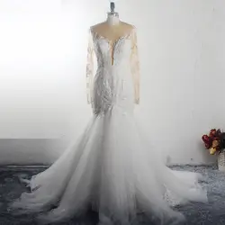 RSW1543 Новое поступление Тюлевая юбка Иллюзия декольте открытая спина сексуальное свадебное платье Русалка с длинным рукавом
