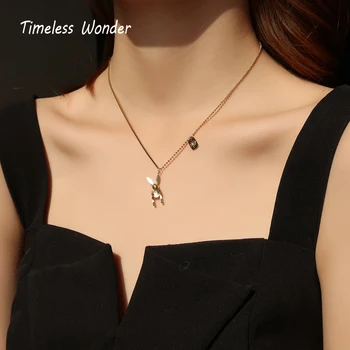 

Timeless Wonder Titanium Luck Rabbit Tag Chains Necklace Women Stainless Steel Jewelry Gothic Boho Kpop Ins Top Cute Punk 4418