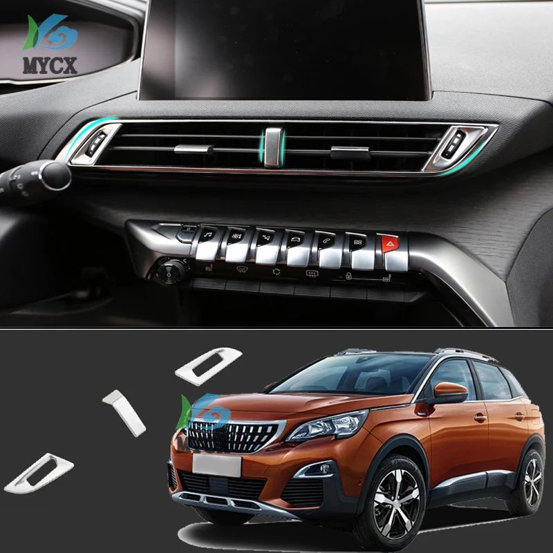 

For Peugeot 3008 GT 2017 2018 Stainless Steel Front Middle Center Enclosed Air Condition Control Cover AC Outlet 3pcs