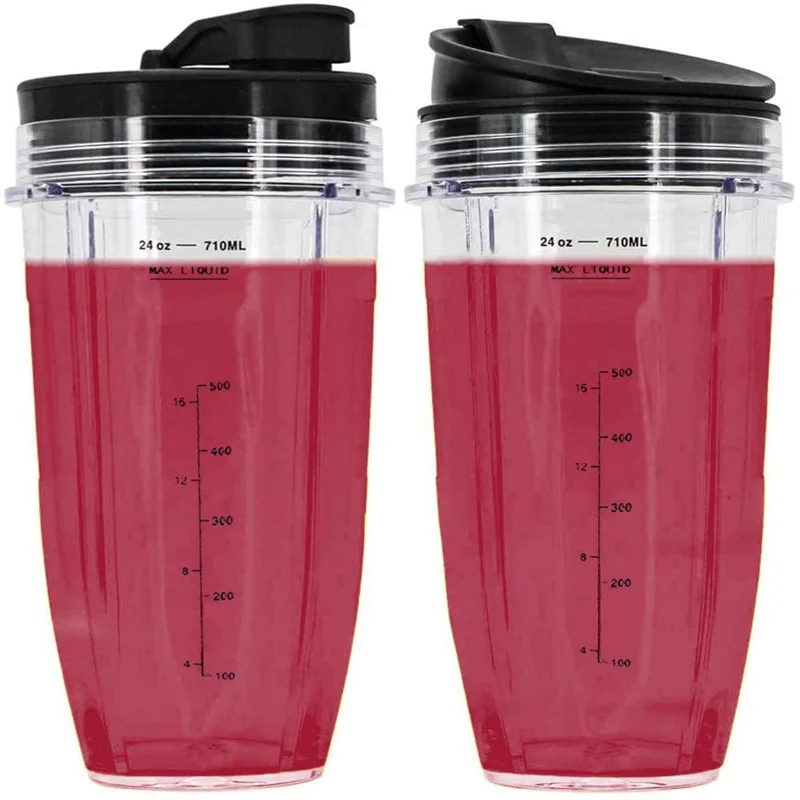 2 Packs 24OZ Replacement Blender Cups With Sip Flip Top Lids For Nutri Ninja Blenders