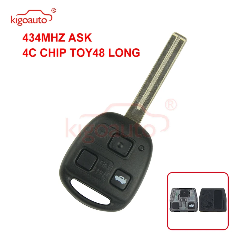 Kigoauto Denso( Not Valeo) Remote Key 3 Button 434Mhz ASK 4C Chip Toy48 Long Blade For Lexus RX350 SC430 GX470 2008 remtekey smart flip car key remote control b41ta hyq12bfb toy43 toy48 blade 315 434mhz h chip for toyota hilux yaris camry