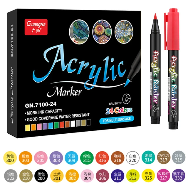36 Colors Acrylic Paint Pens Acrylic Brush Marker Pens for Rock Painting, Stone, Ceramic, Glass, Wood, Canvas ,DIY Card Making. 24 Colors Markers