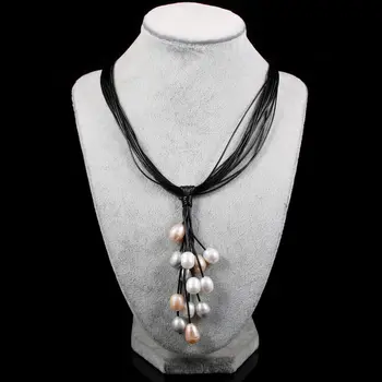 

Natural Freshwater Rice-Shaped Beads Pearl Wax line Necklace Classic Elegant Accessories Jewelry Gifts For Women Size 8-9mm