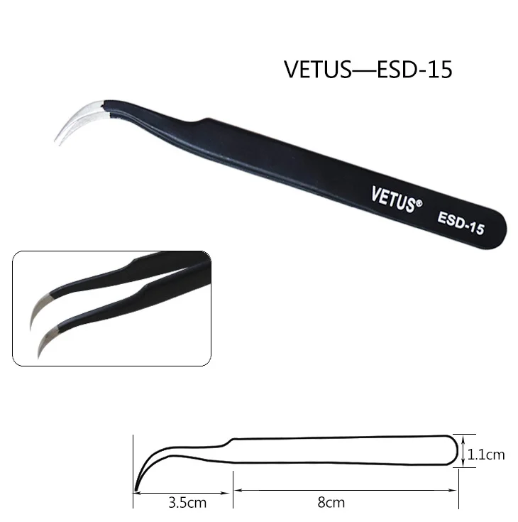ESD 15 VETUS Пинцет для ресниц и бровей 3D/6D объем накладных ресниц для наращивания сверхтонких ресниц Пинцет для наращивания ресниц инструменты для макияжа глаз - Цвет: ESD 15