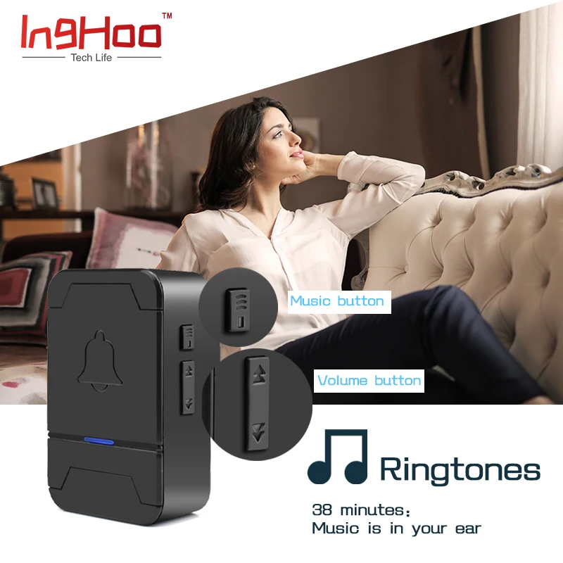 IngHoo mini home простая беспроводная кнопка батареи дверной звонок водонепроницаемый анти-помех Соединенные Штаты ЕС Великобритания разъем 150 м расстояние передачи 38 первый звонок дверной звонок 1 кнопка 1 приемник