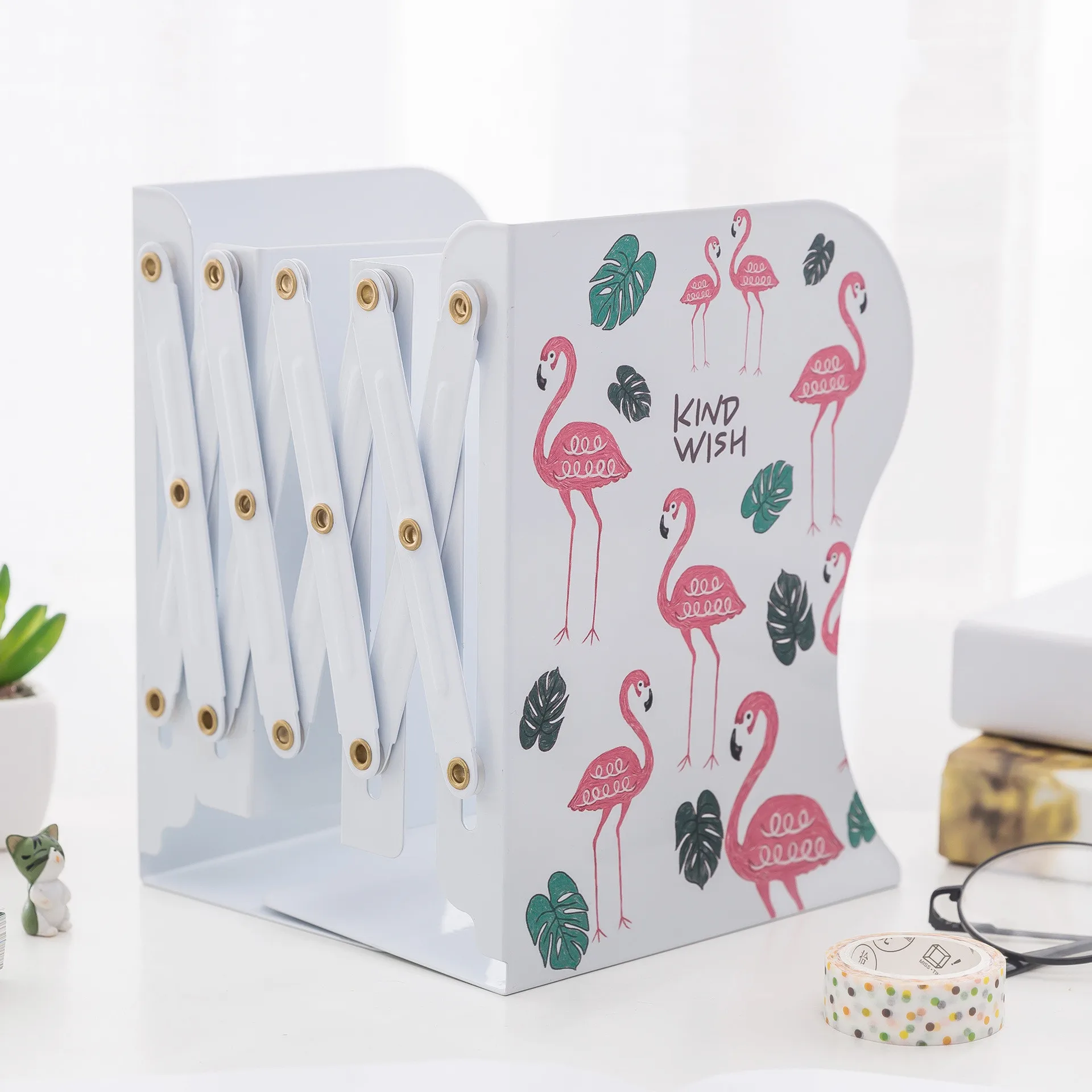 Новейший Kawaii Flamingo металлический удлиненный книжный Органайзер регулируемая
