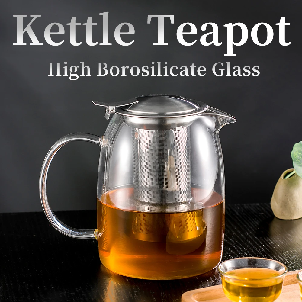 1.0L Clear High Borosilicate Glass Teapots with Removable Stainless Steel Infuser 304 Strainer Heat Resistant Kettle Tea Pot