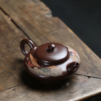 

Handmade yixing teapot full coloured drawing kung fu kettle purple clay pot