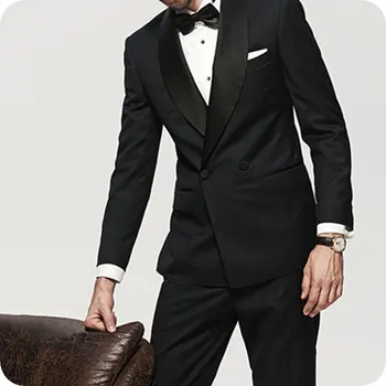 

Black Suits Wedding for Men Groom Tuxedos Terno Masculino Costume Homme Blazers Man Attire Double Breasted 2Piece(Coat+Pants)