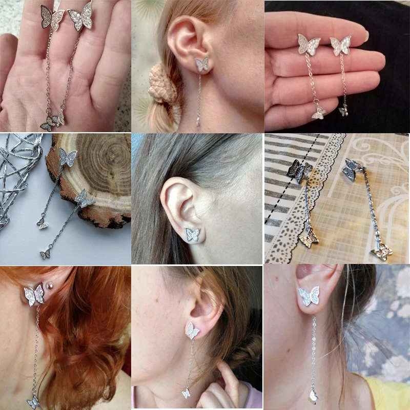 Jclowsexy 925 пробы серебряные серьги для женщин ослепительные микро CZ Циркон Бабочка кисточкой сережки oorbellen