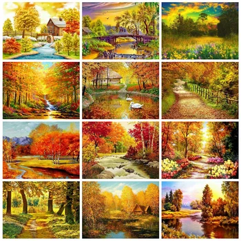 

Huacan 5d Diamond Painting Kits Full Scenery Embroidery Fall Home Decoration Mosaic Nature Handmade Gift