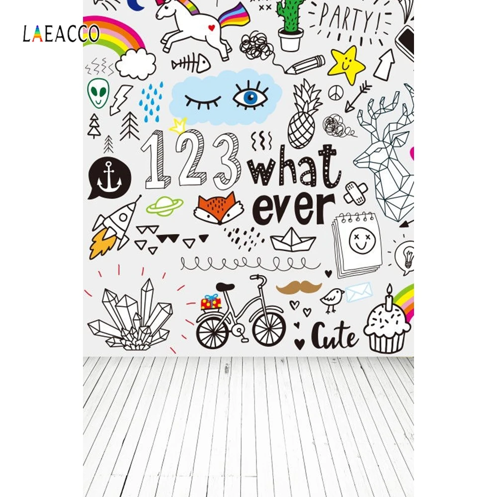 

Laeacco Childlike Drawing Pattern Wooden Planks Floor Photography Backgrounds Vinyl Custom Photo Backdrops Prop For Photo Studio