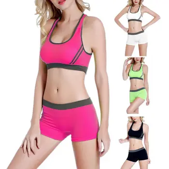 

2 Pieces Women Cross Back Sports Suit Bra Thong Breathable Fitness Running Clothing Sportswear Underwear without Steel Rim