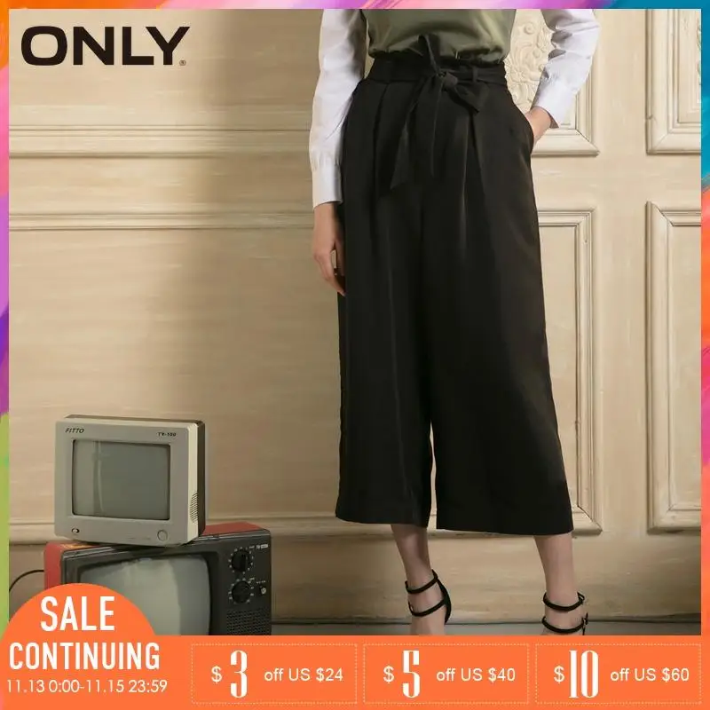 ONLY Бренд 2018 Новинка женские брюки чистый цвет черный застёжка молния высокая