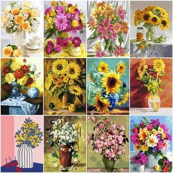 

HUACAN Oil Painting Sunflower Drawing On Canvas HandPainted Painting Home Decor Gift DIY Pictures By Number Flower Kits Wall Art