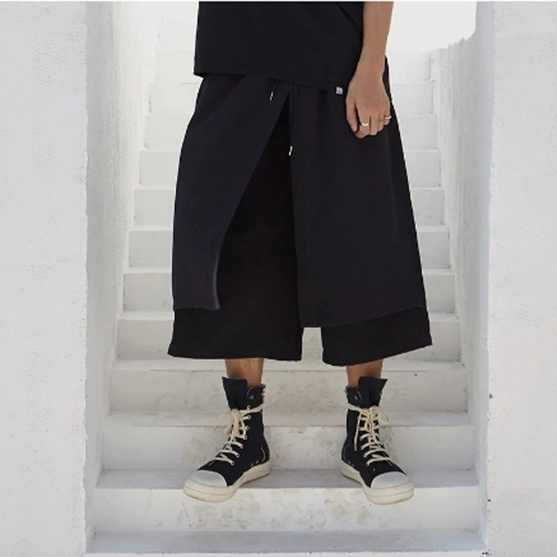 Men's Wide Leg Trouser Skirt Spring/Summer New Personality False Two Hip Hop Fashion Casual Super Loose Large Size Pants