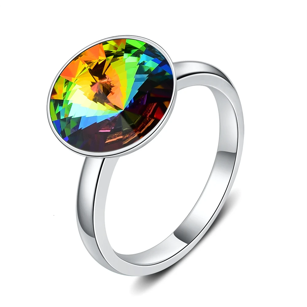 Женские кольца с кристаллами Swarovski, новые модные кольца с круглым камнем RIVOLI для женщин, элегантные вечерние ювелирные изделия на свадьбу, романтический подарок - Цвет основного камня: VM