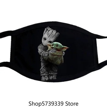 

Baby Groot Hugging Baby Yoda Black Men Mask Washable Reusable Mask for Unisex Black