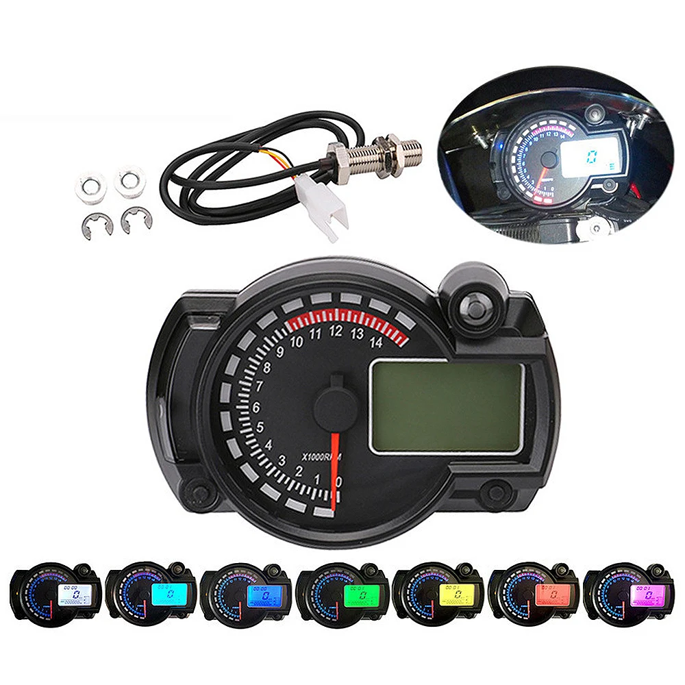 

Universal 9-16V 15000RPM Speedometer LCD Digital Motorcycle Meter Motorcycle Odometer Adjustable Backlight MAX 299KM/H