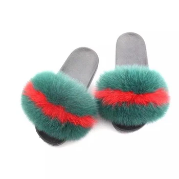 

Fox Furry Slippers Real Women Fur Slides Women Slipper Fox Hair Sandals Ladies Fur Slippers Indoor Flat Shoes Woman Slipper