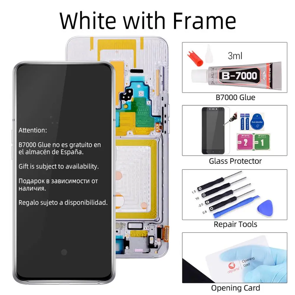 AMOLED lcd для samsung Galaxy A80 lcd кодирующий преобразователь сенсорного экрана в сборе lcd для Galaxy A90 A805 SM-A805F/DS A905F SM-A90 - Цвет: White With Frame