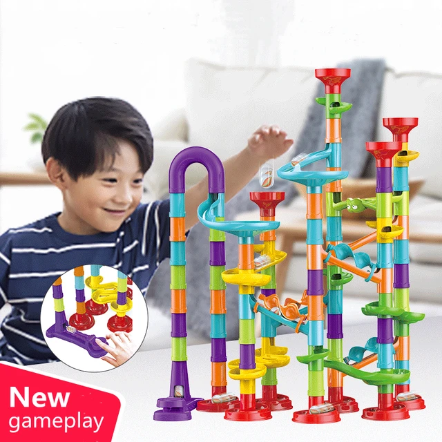 2021Kids Duploe Blocks DIY Track Pipe Building Blocks For Children Ball Circuit Marble Race Run Maze Balls Educational Toys Gift 1