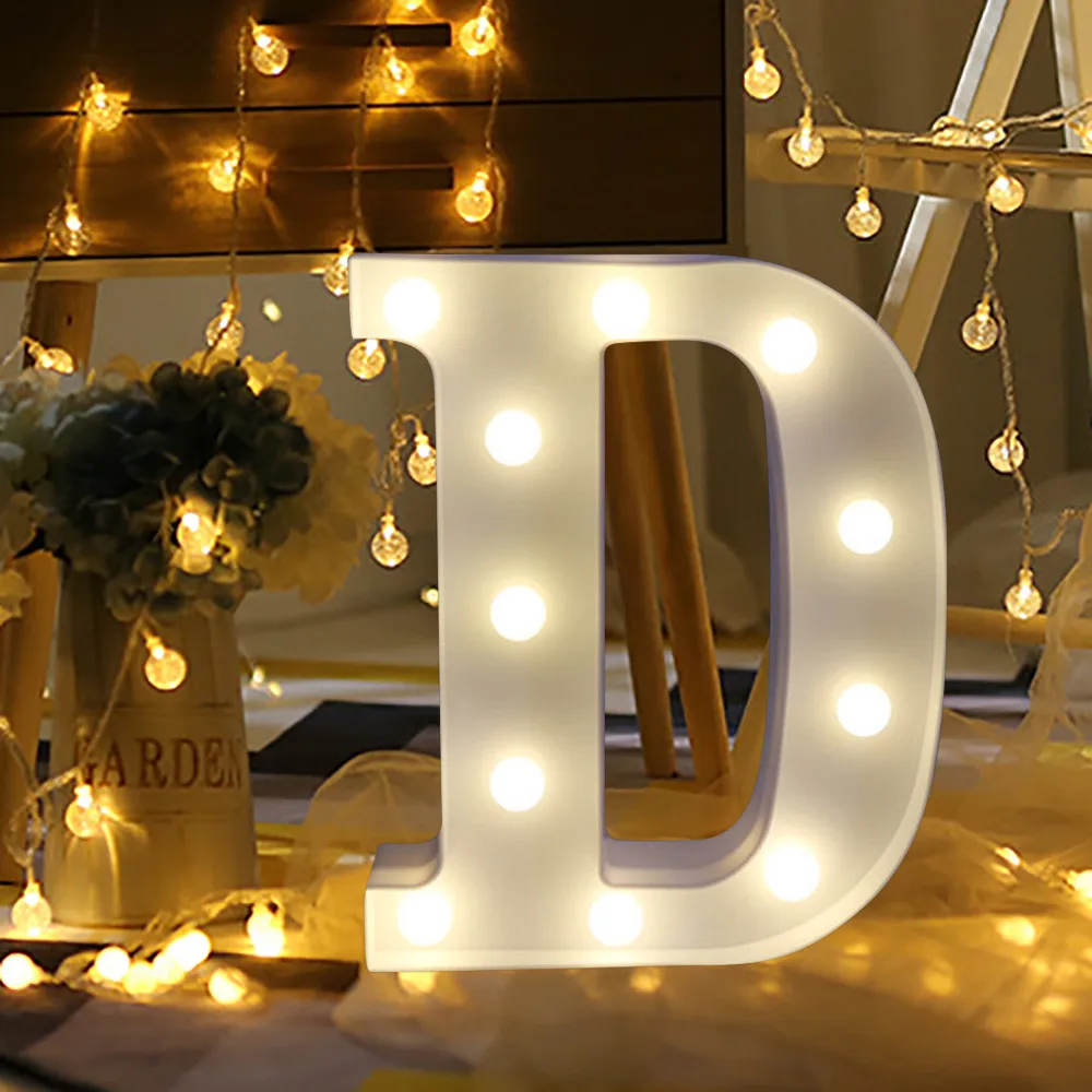 Светодиодный светильник люминесцентные буквы алфавита белого Пластик буквы стоящий, подвесной светильник s до вечерние Поставки аксессуары для украшения дома