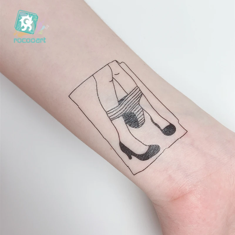 Rocooart Small Balck 6x6cm Taty Old School Design on Body Neck Art Temporary Fake Tattoo Sticker Female Tatuajes Tatuagem