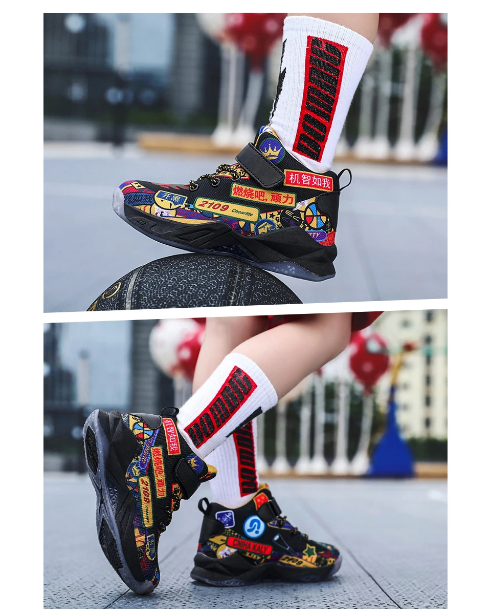 Детская обувь кроссовки баскетбольные туфли для мальчиков обувь для мальчиков спортивная обувь Большие Детские сникерсы крутая модная обувь для прогулки с героями мультфильмов