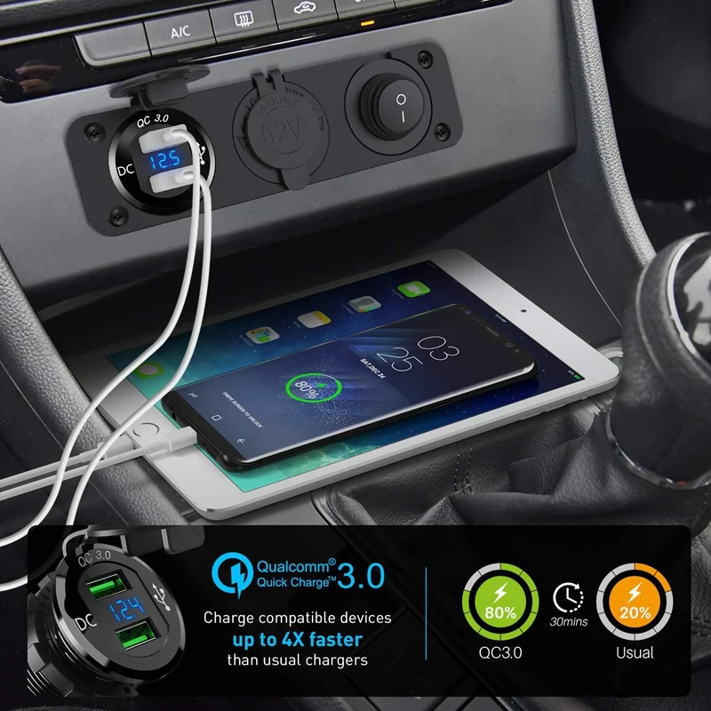 Двойной распределитель гнезд прикуривателя Qc3.0 250W водонепроницаемый 12V двойной