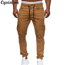 CYSINCOS, новинка, Мужские штаны, хип-хоп, шаровары, джоггеры, мужские брюки, мужские одноцветные, с несколькими карманами, брюки-карго, обтягивающие, спортивные штаны