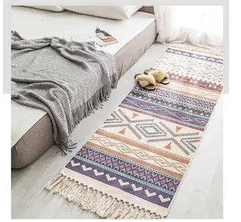 

Mmermind Retro Bohemian Hand Woven Cotton Linen Carpet With Tassel Door Bedroom Tapestry Living Room Carpet MK36*