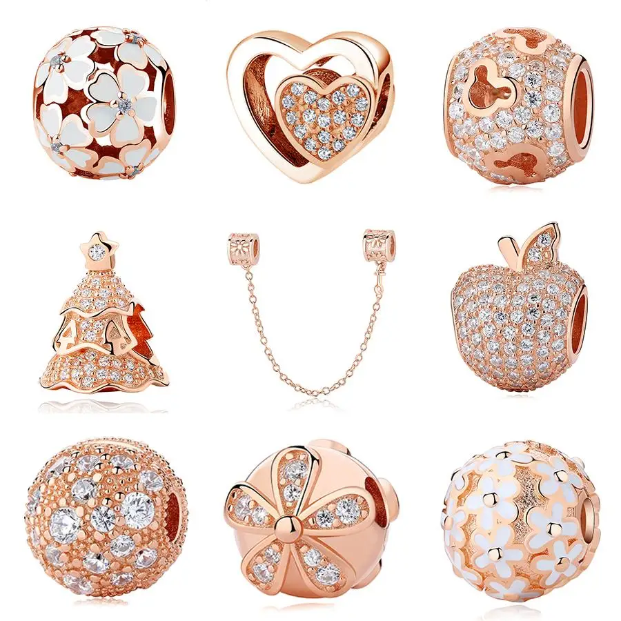 

Authentic 925 Sterling Silver Beads Charm Crystal charm Rose Gold Clear CZ Fit Original Pandora Bracelet Women Diy Jewelry 2019