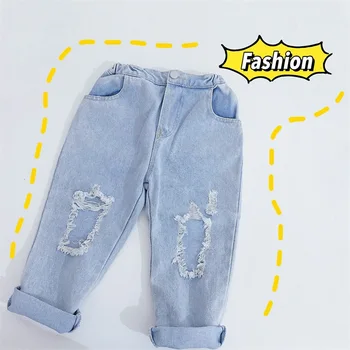 

2020 new stylish baby girls denim holes pants fashion spring kids girls jean pants 3-8t
