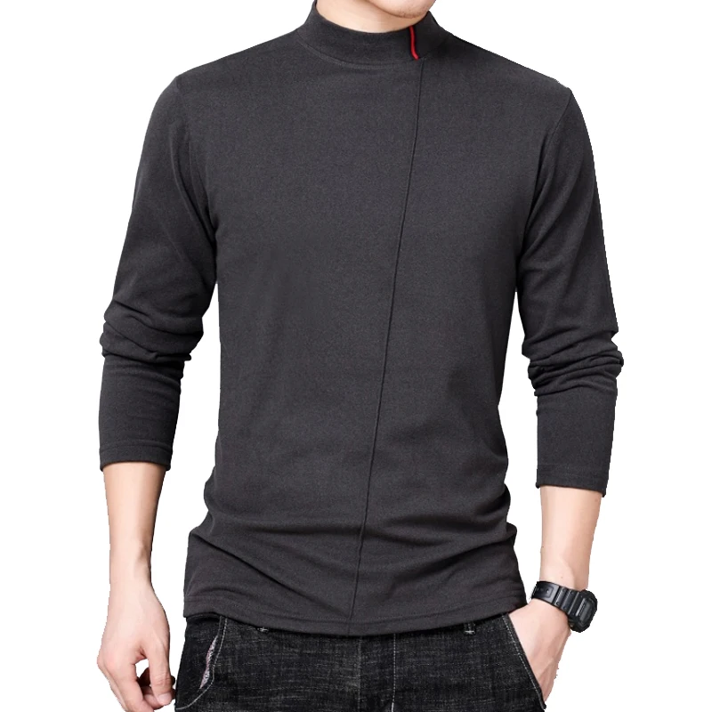 

2020 New Turtleneck Compression T-Shirts Mens Long Sleeve T Shirts Fashion T Shirt Tees Slim Tops High Collar Men's Cotton Tees