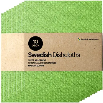 

Swedish Dishcloth Cellulose Sponge Cloths - Bulk 10 Pack of Eco-Friendly Reusable Cleaning Cloths for Kitchen - Absorbent Dish