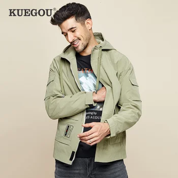 

KUEGOU 2019 Autumn Embroidery Hooded Casual Jacket Men And Coats For Outwear Japanese Streetwear Tactical Vintage Clothes 0914