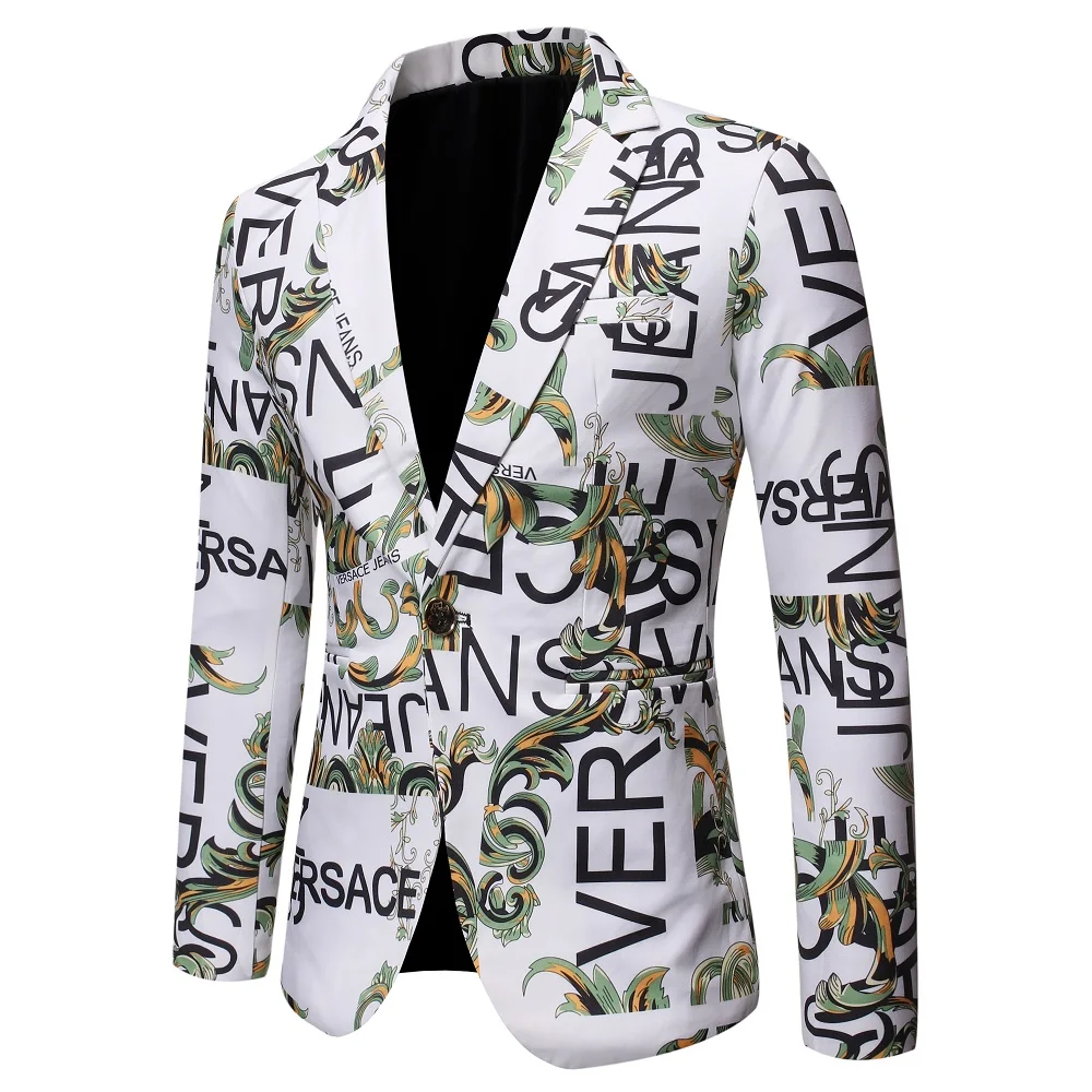 Новинка, модный блейзер с буквенным принтом, Мужской Блейзер, Повседневный, приталенный, деловой, официальный, черный, мужской костюм, куртка, уличная одежда, BB50XZ - Цвет: Белый