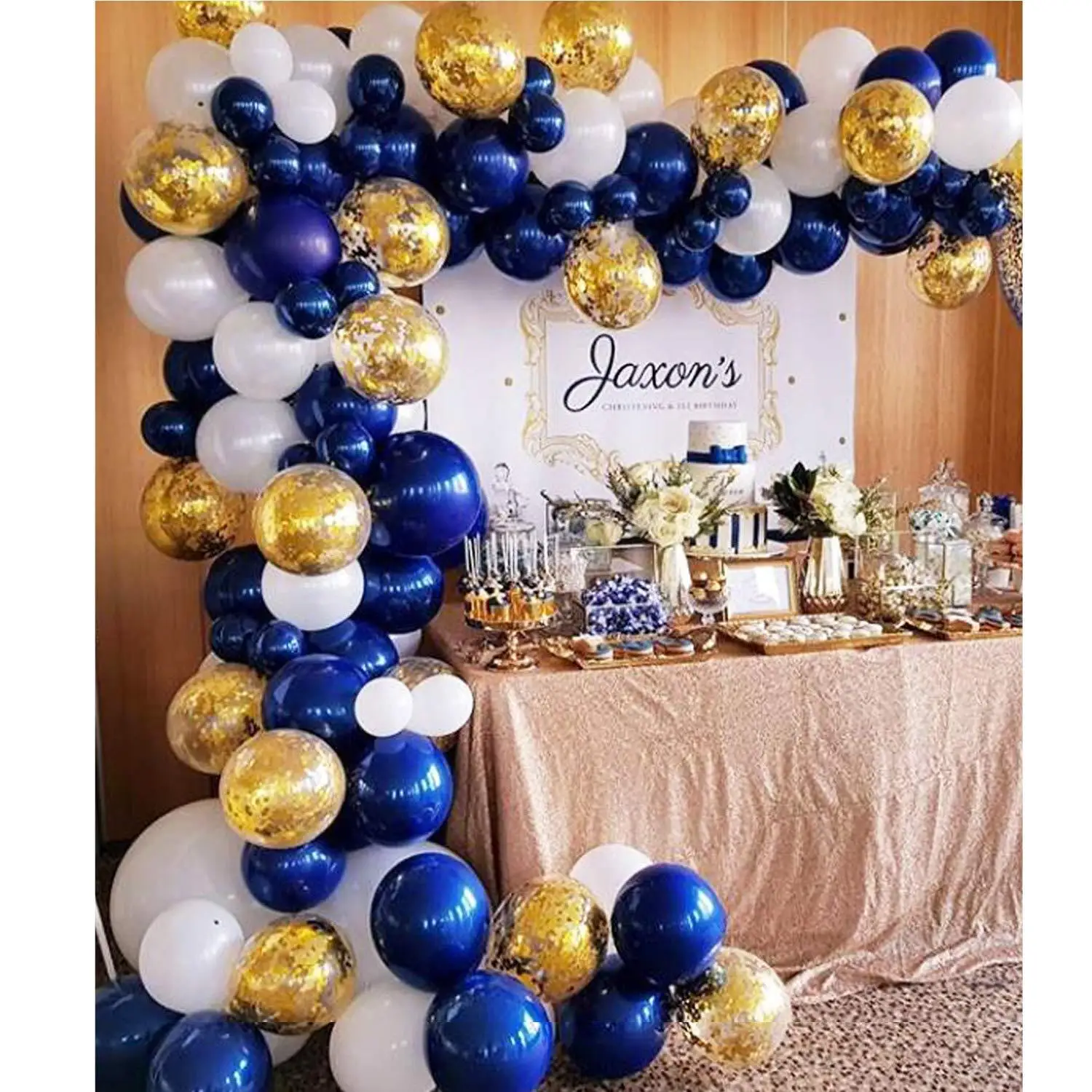 

100 Pack Navy Blue Balloons Garland Kit, Navy and Gold Confetti White Balloons Arch for Party Wedding Birthday DIY Decoration